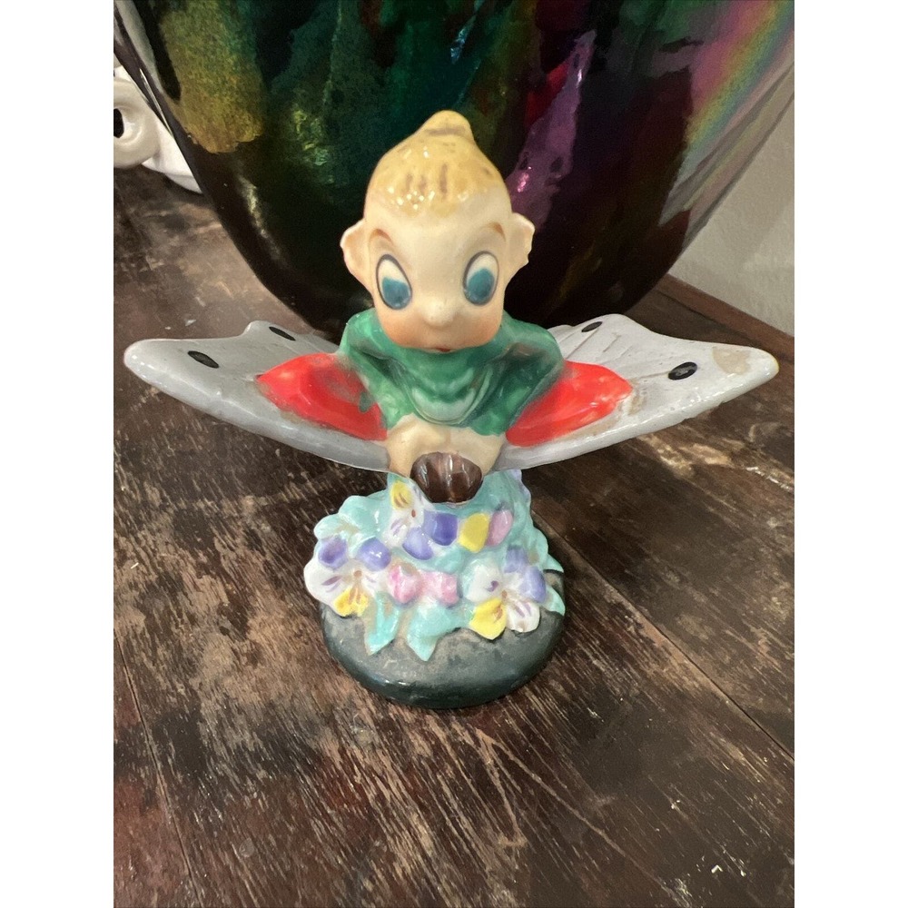Anthropomorphic pixie elf riding butterfly vintage Japan figurine 3.5" Rare
